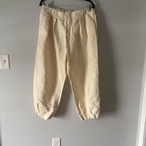 Zara Cream Elastic Waist Cropped Trousers Linen Style